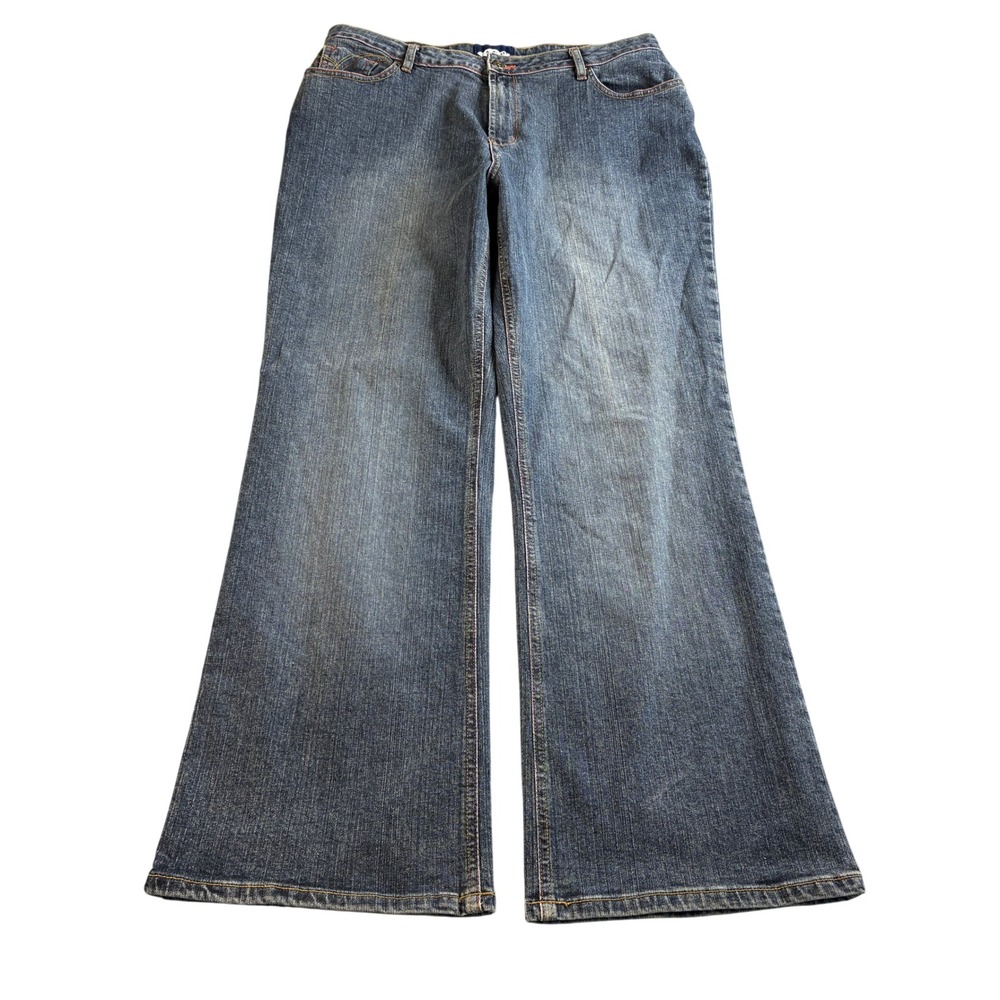 LA Blues Women Flare Leg Stretch Jeans Medium Wash Blue Size 16‎ Contrast Stitch